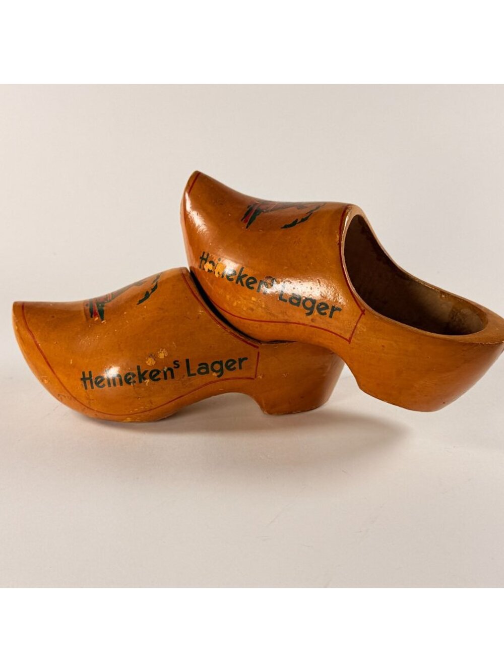 Heinekens Large Wooden Dutch Clogs 2 Left Shoes Windmill Design Decoration Only